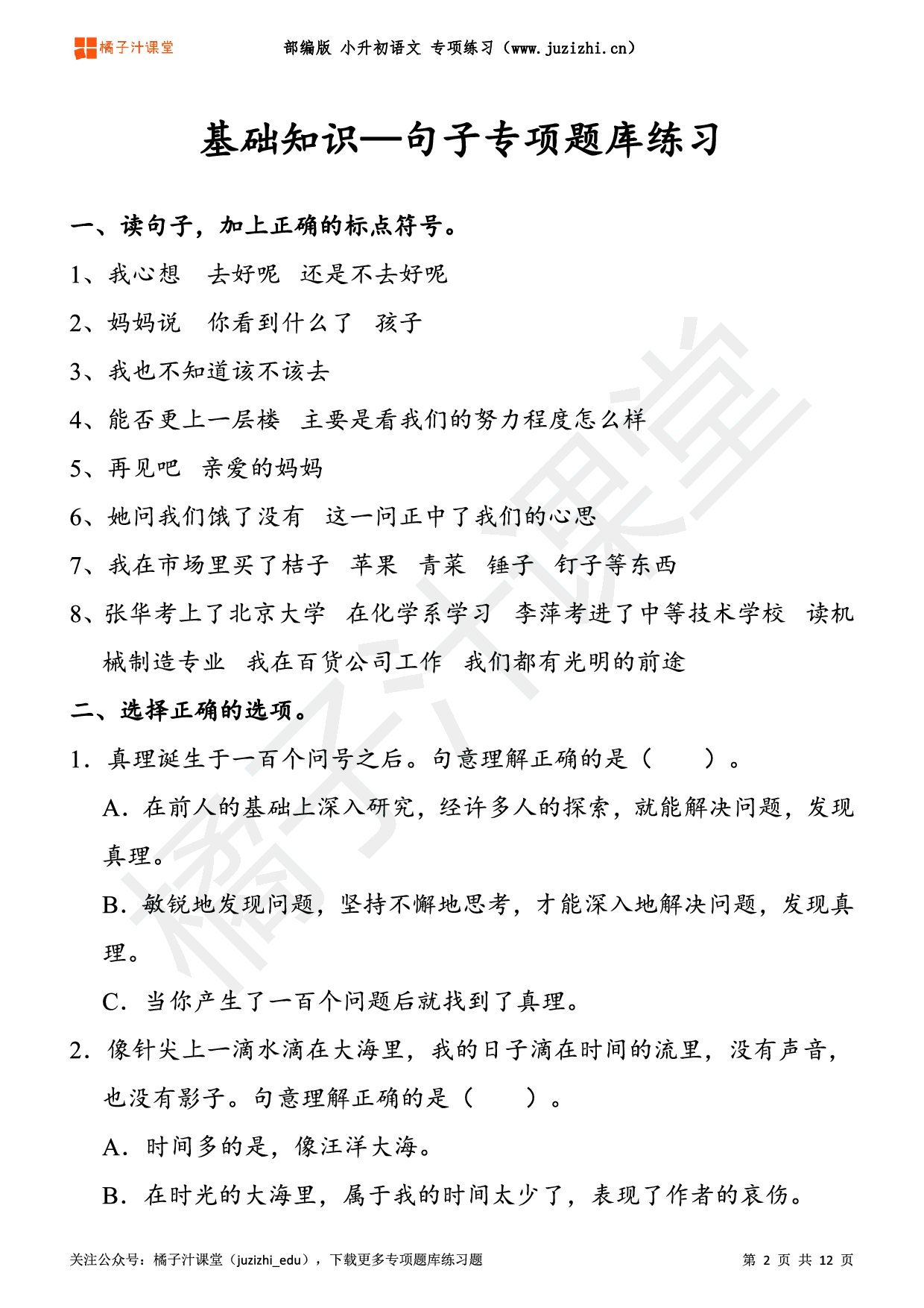 【小升初】语文基础知识《句子》专项练习题