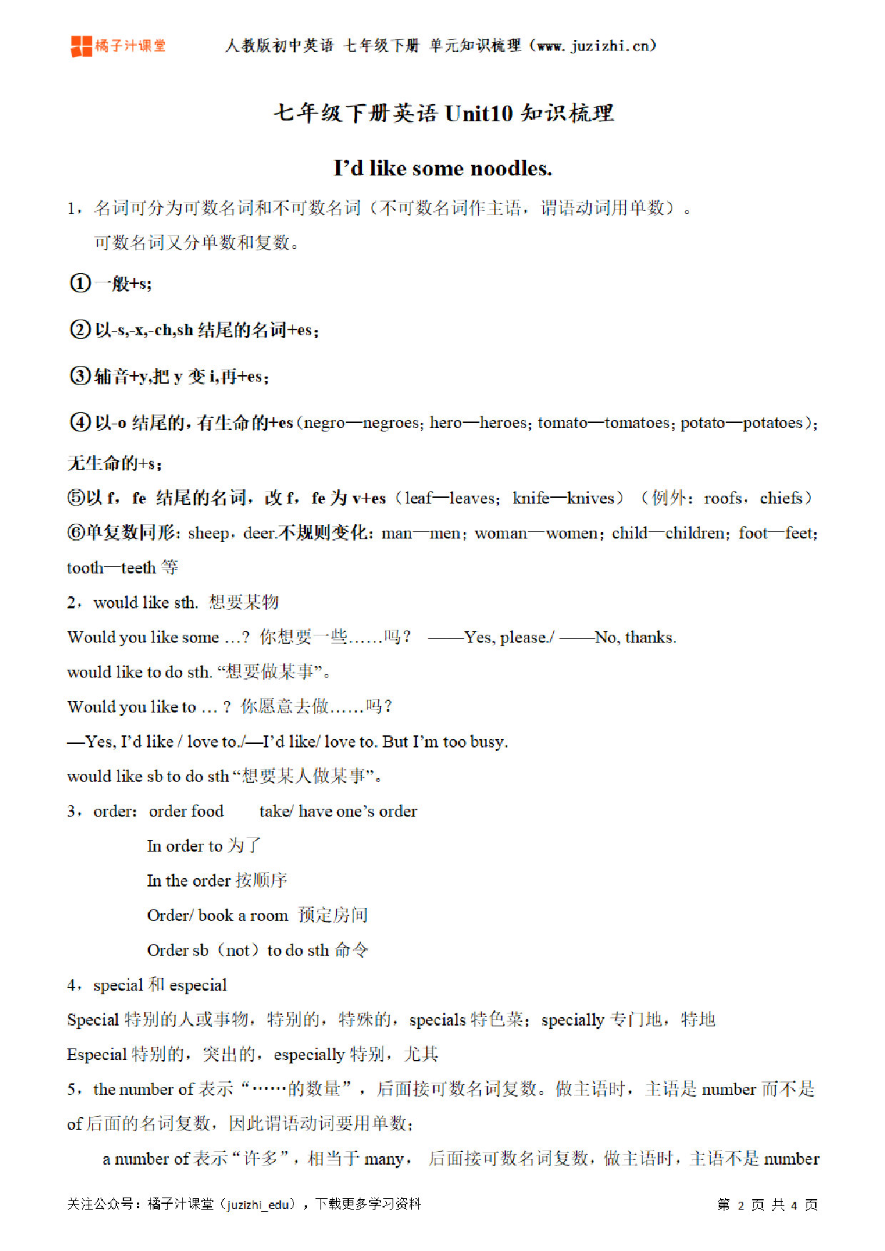 人教版初中英语七年级下册Unit10知识点梳理