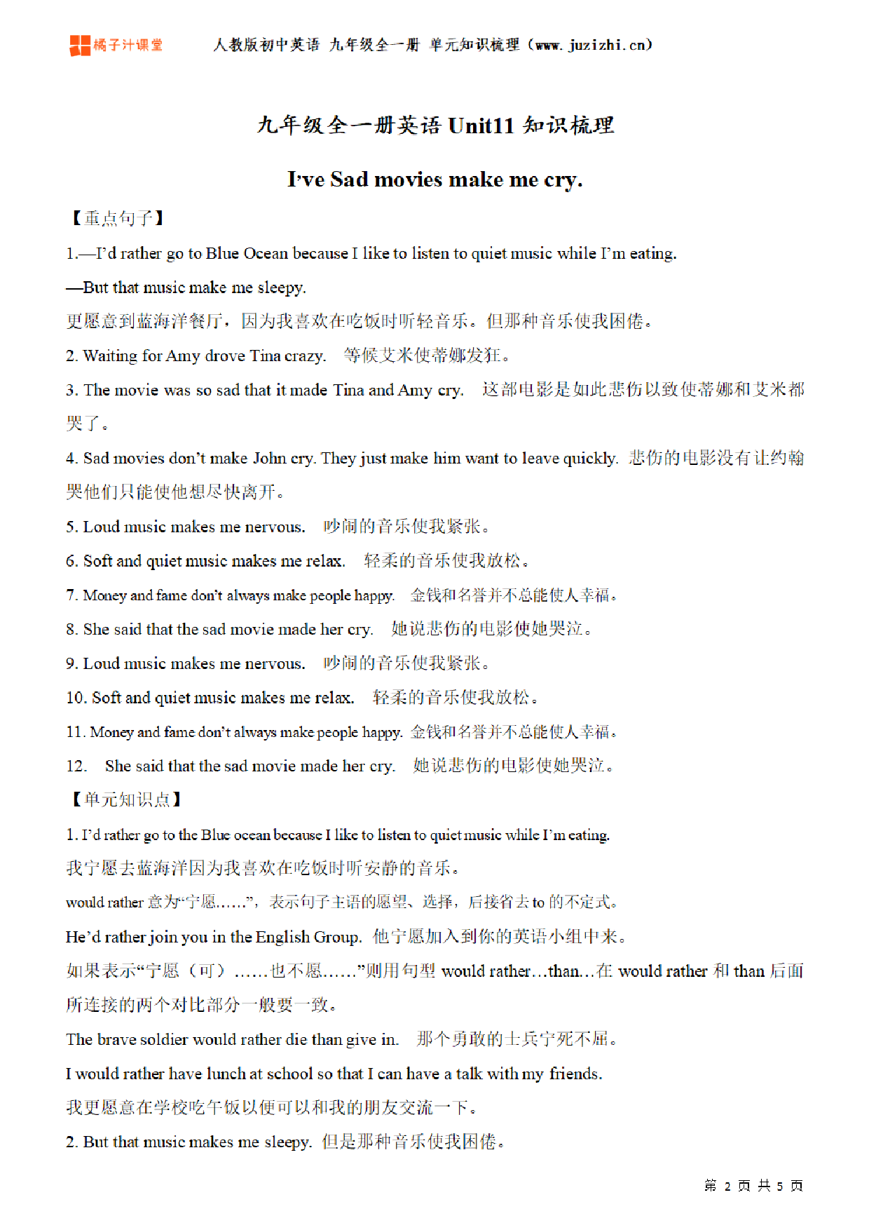 人教版初中英语九年级全一册Unit11知识点梳理