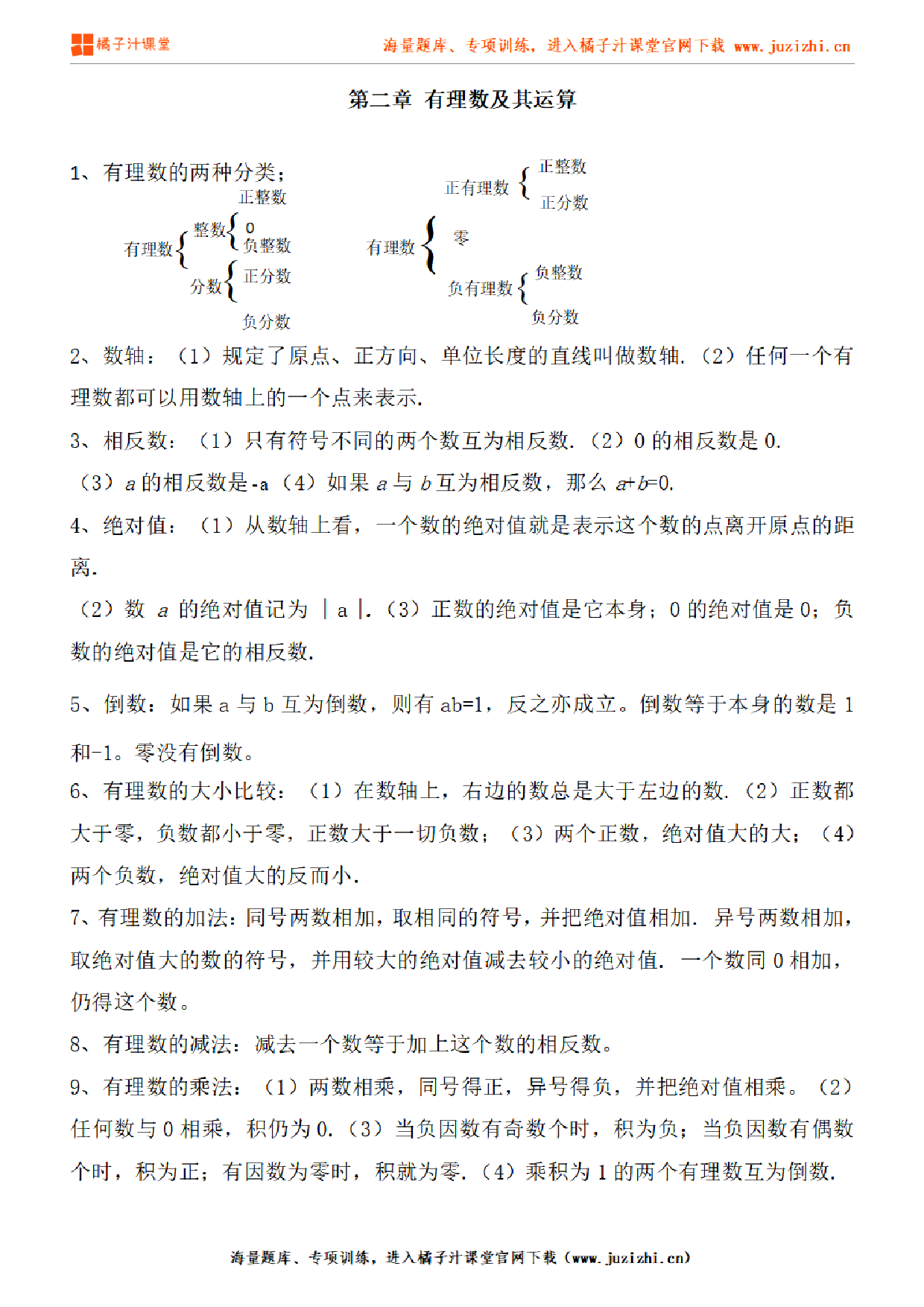 北师大版初中数学七年级上册第二章知识点梳理