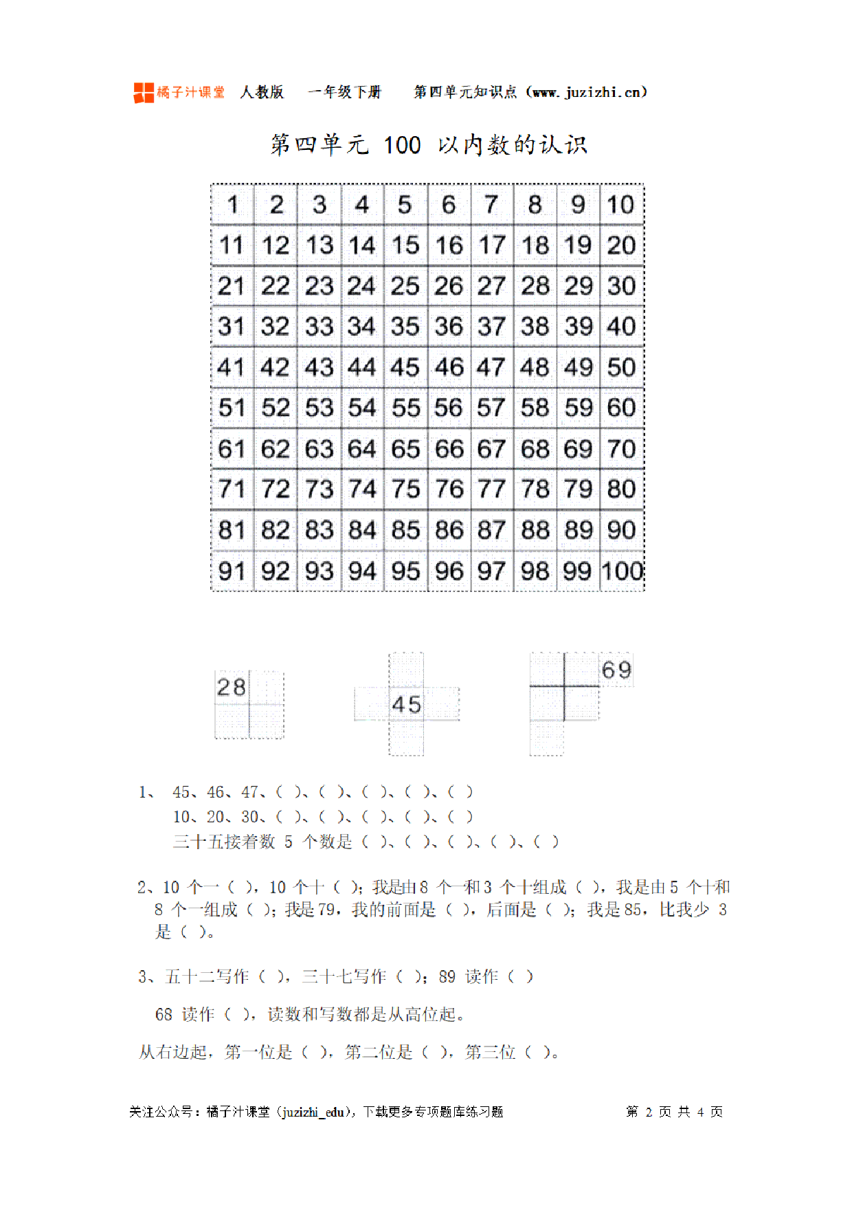 【人教版】小学数学一年级下册第四单元知识梳理.