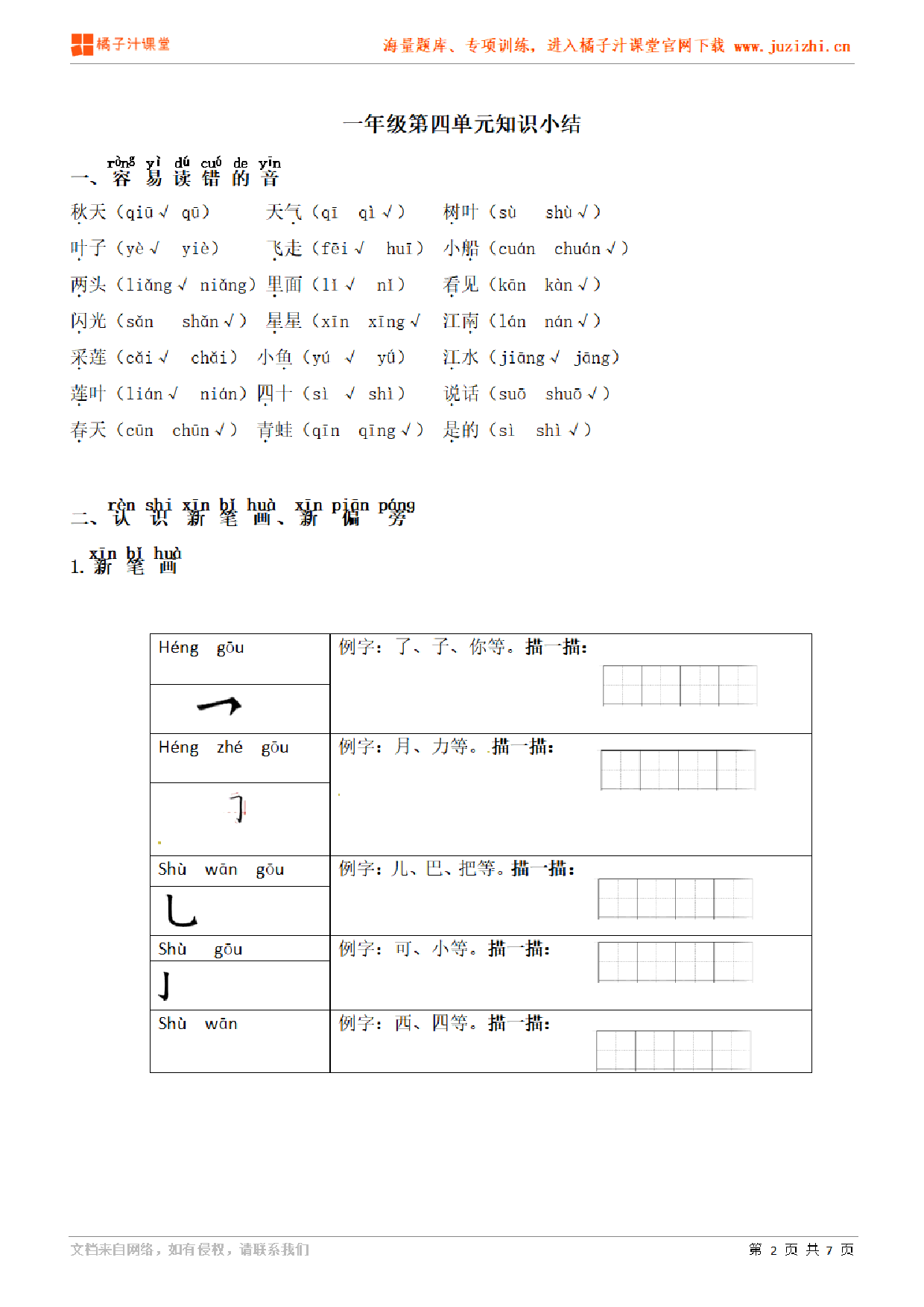 【部编版】小学语文一年级上册第四单元知识点归纳