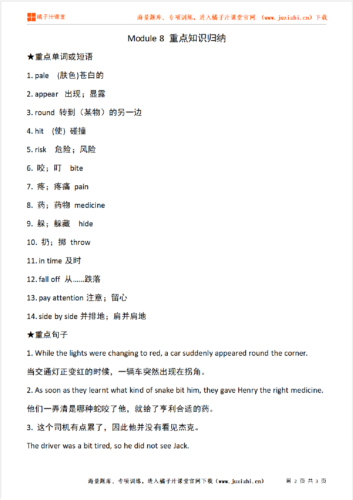 外研版初中英语八年级上册  Module 8   知识点