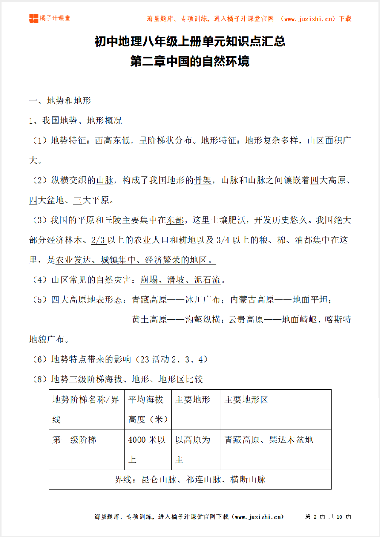 八年级上册初中地理《第二章中国的自然环境》单元知识点