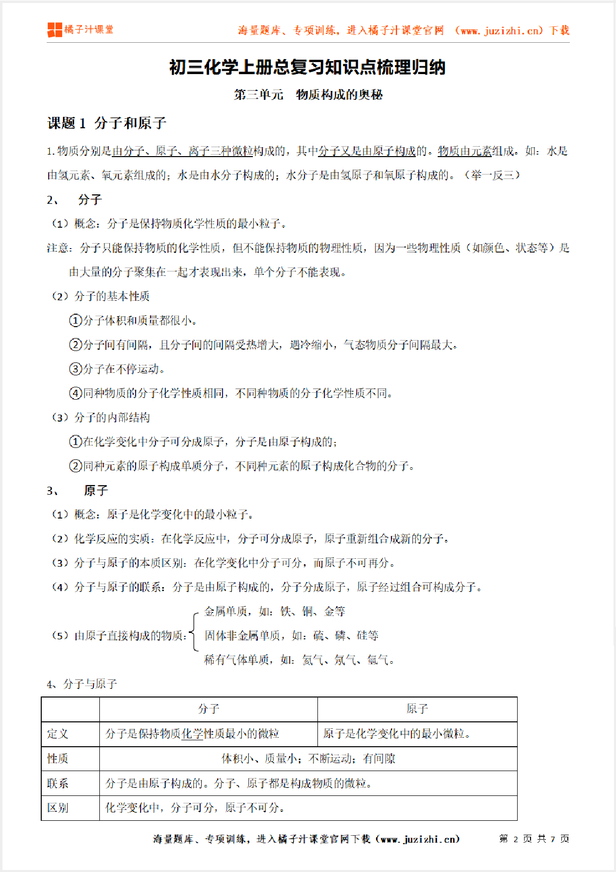 九年级上册化学《第三单元 物质构成的奥秘》单元知识点