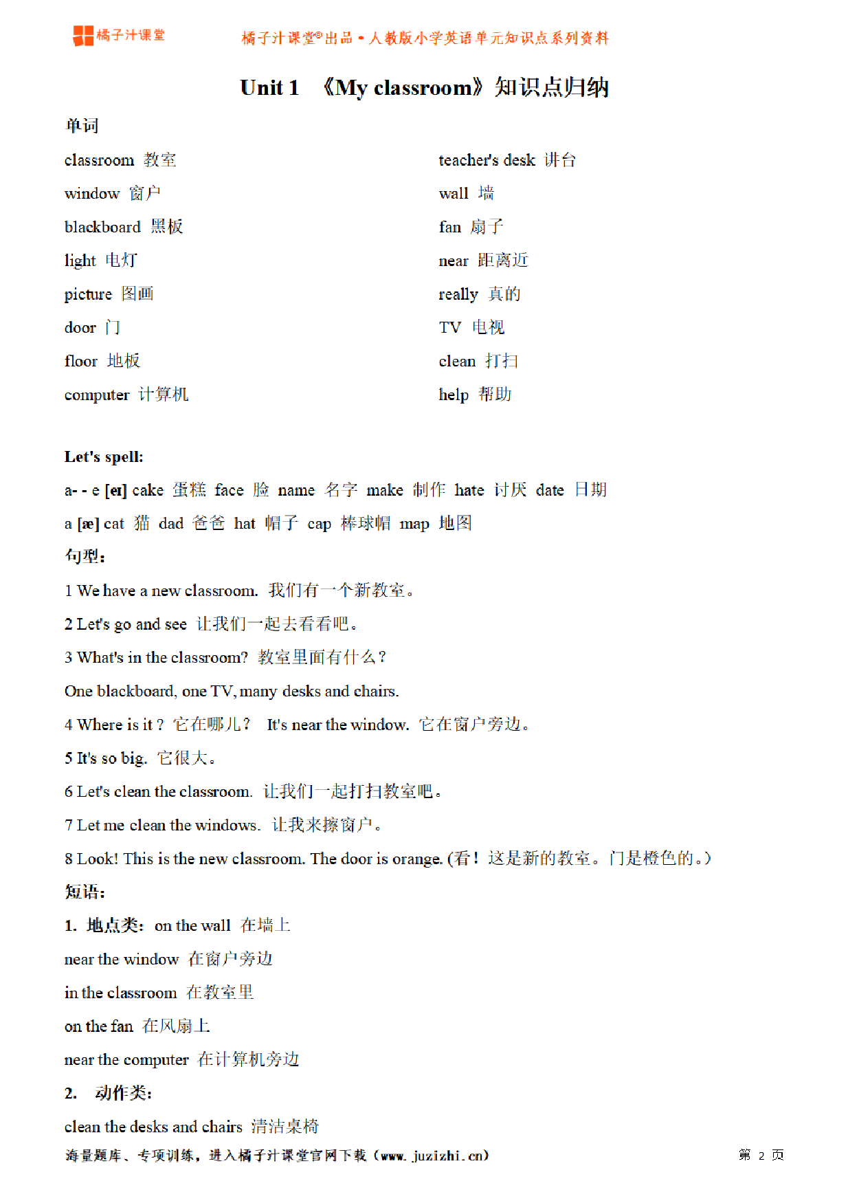 【人教PEP】4年级英语上册unit1知识点梳理