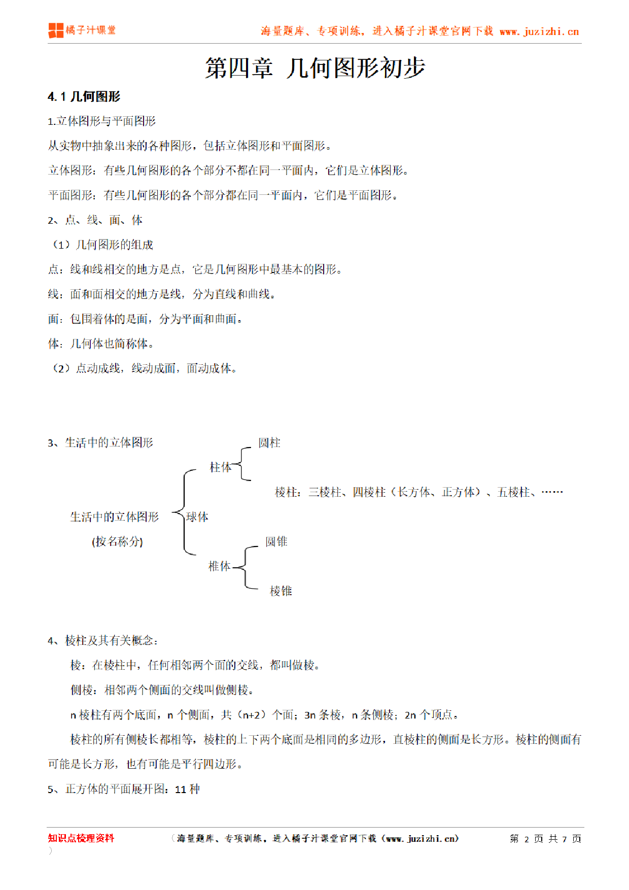 人教版初中数学七年级上册第四章知识点