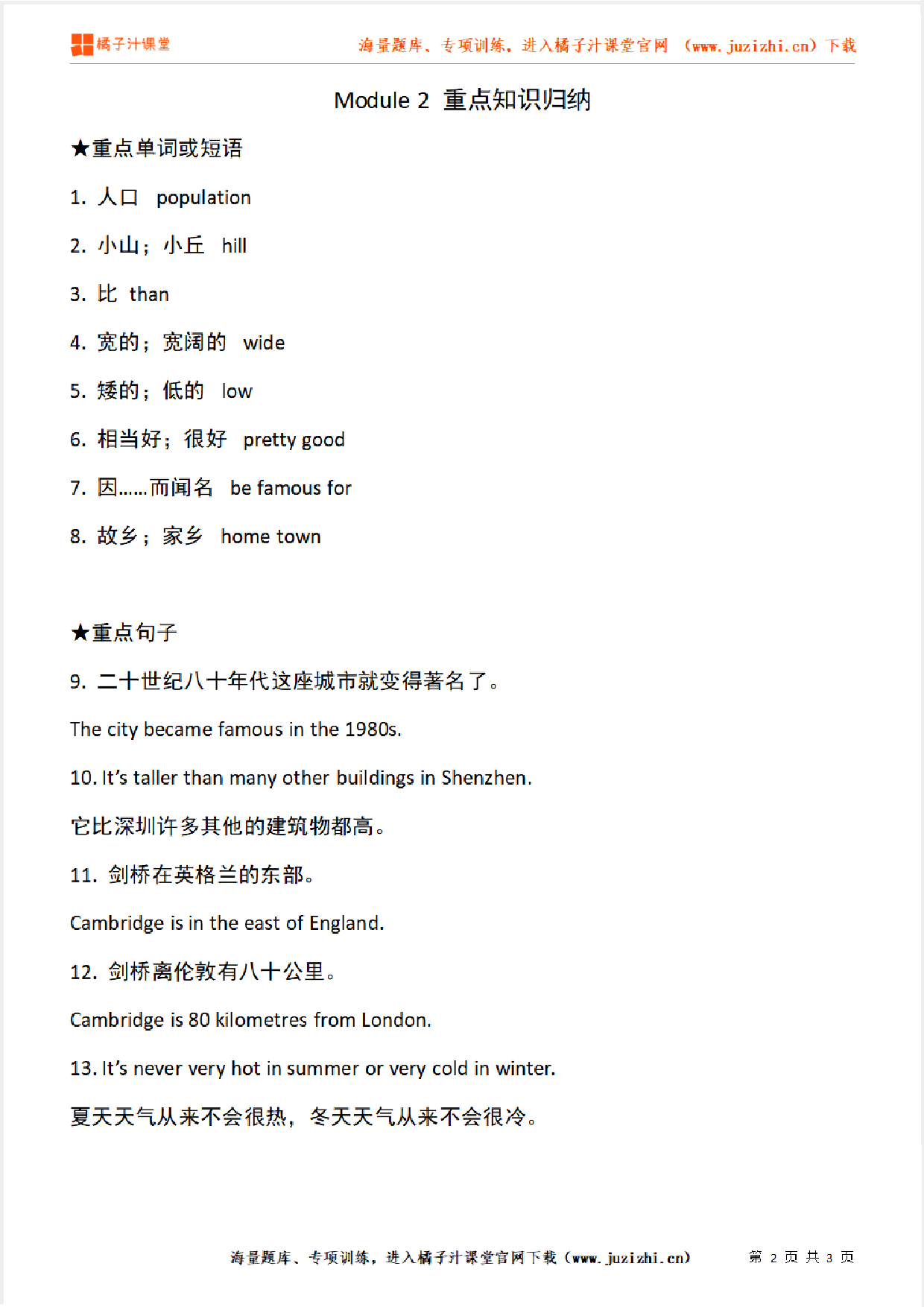 外研版初中英语八年级上册  Module 2   知识点