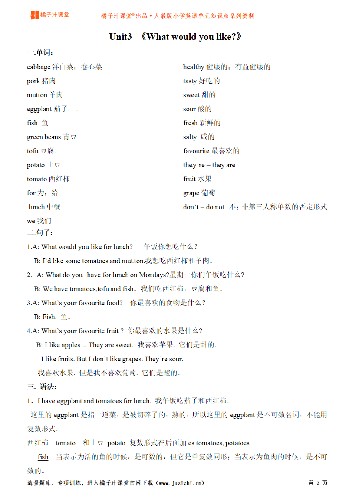 【人教PEP】5年级英语上册unit3知识点梳理