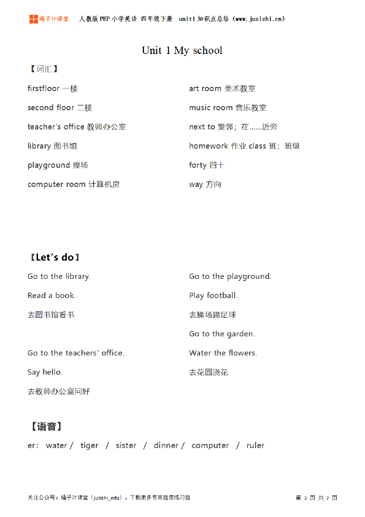 【人教PEP】4年级英语下册unit1知识点梳理