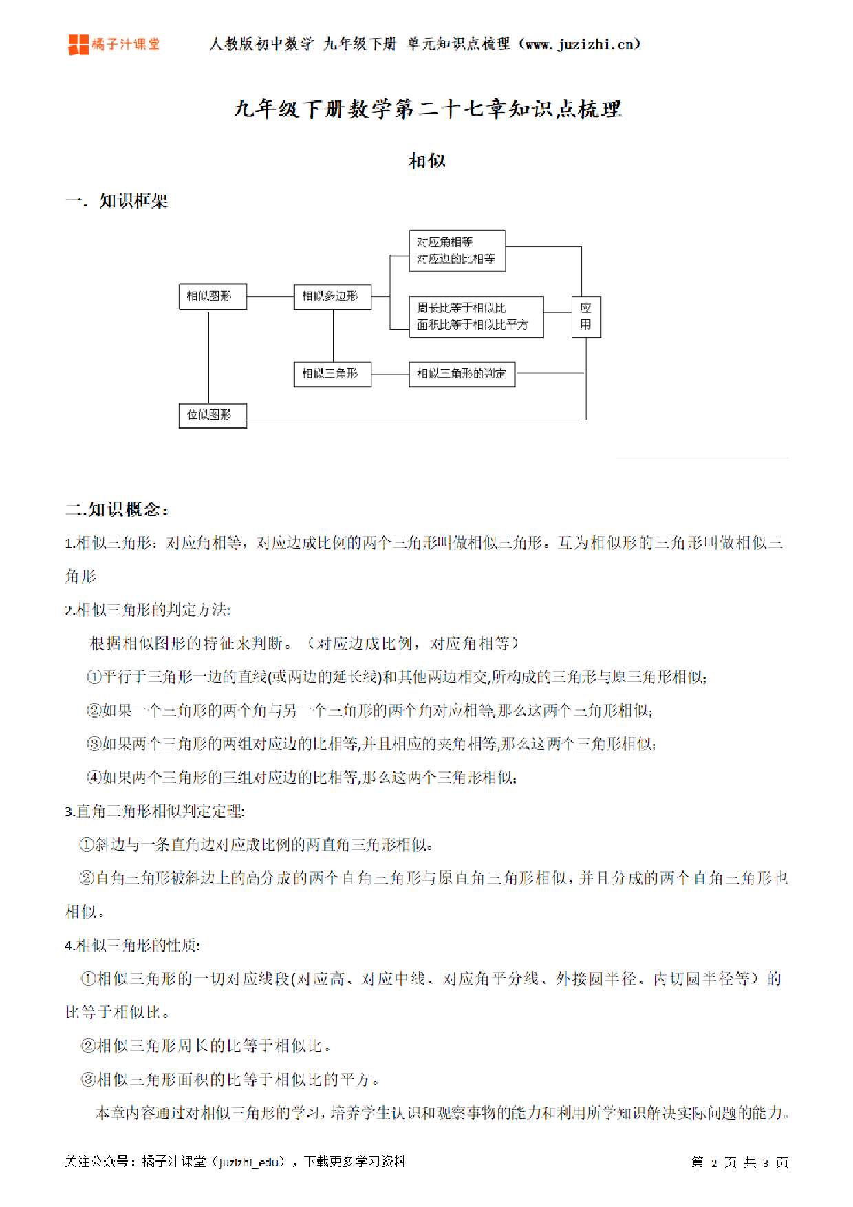 人教版初中数学九年级下册第二十七章单元知识点梳理