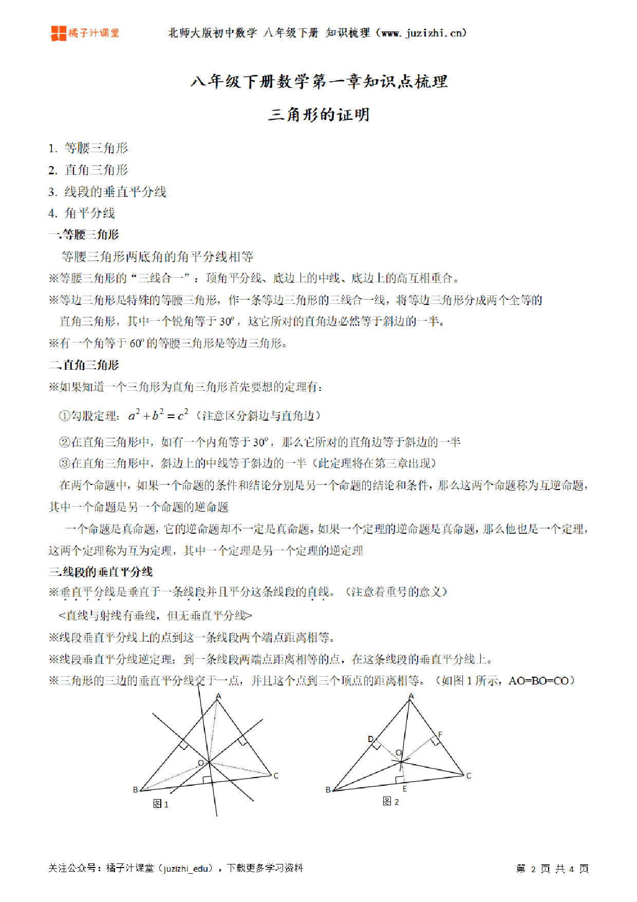 北师大版初中数学九年级下册第一章知识点梳理