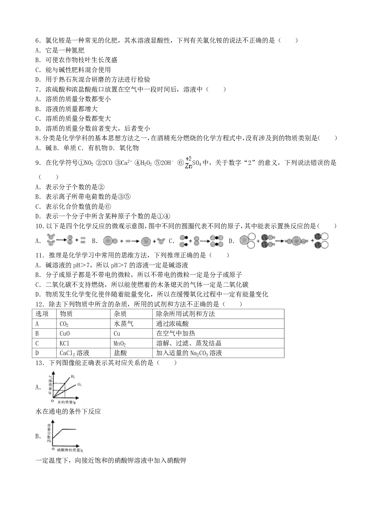 2016年宁夏中考化学历年真题