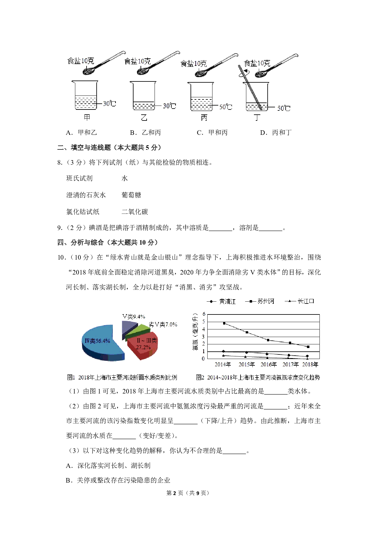 2020年上海市中考化学试卷历年真题