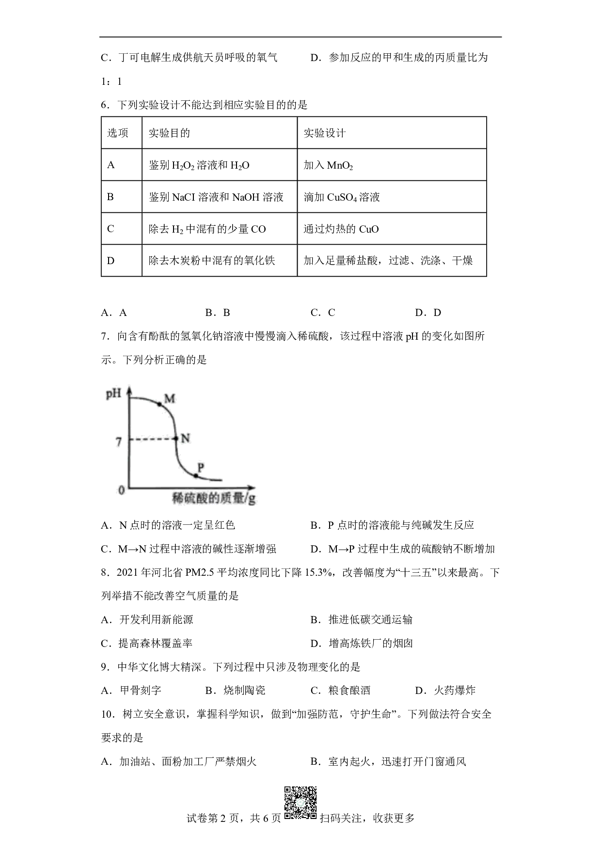 2022年河北省中考化学真题历年真题