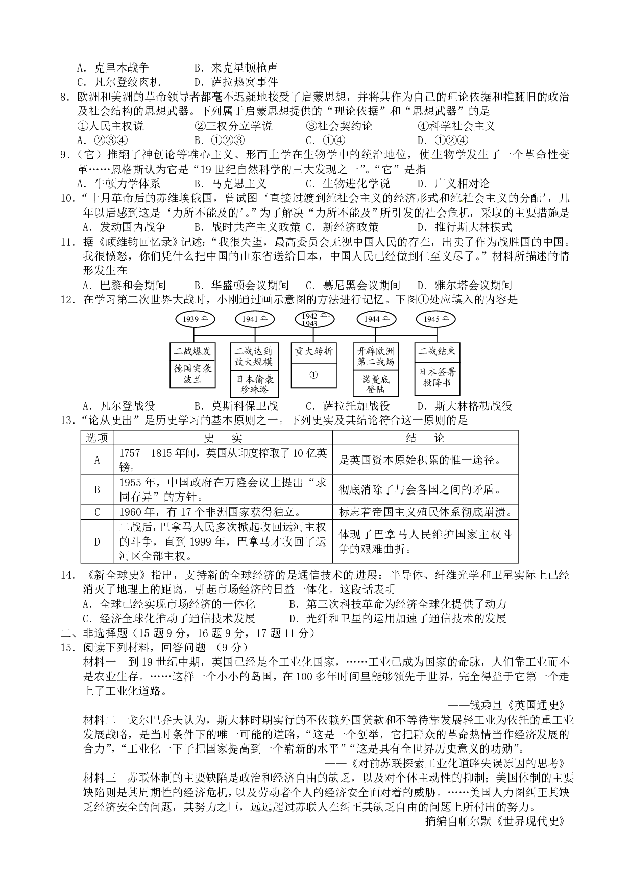 2017年江苏省常州市中考模拟历史试题