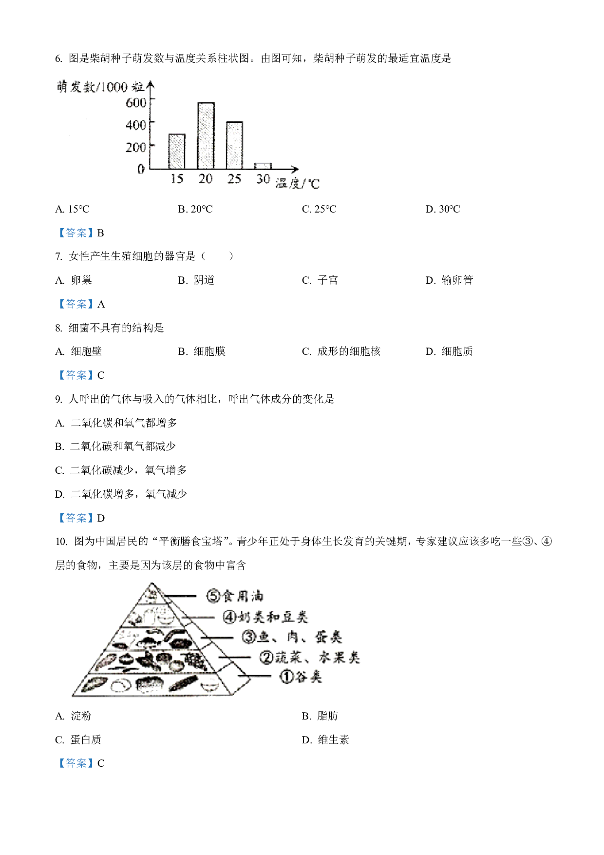 2021年吉林省中考生物试题