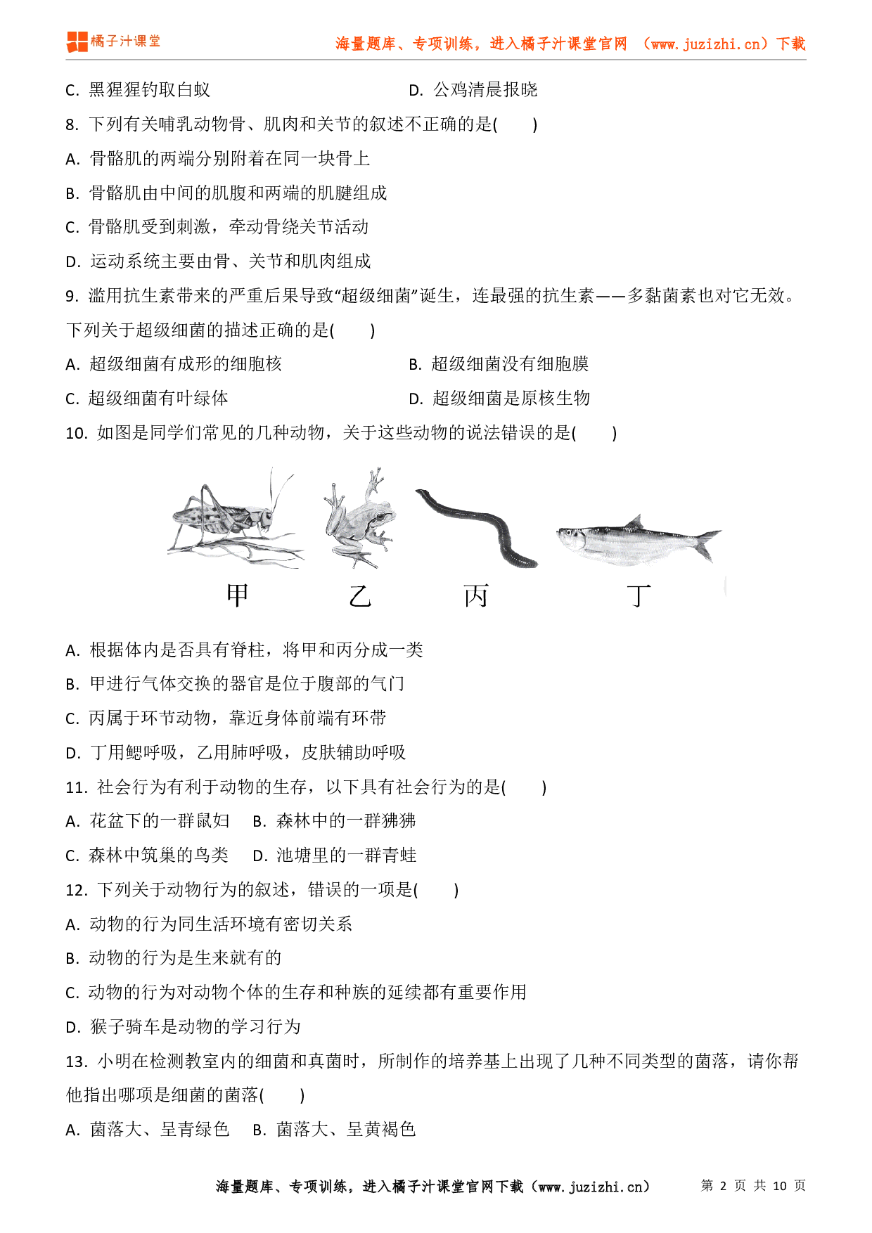 生物八年级上册期末测试卷 (1)