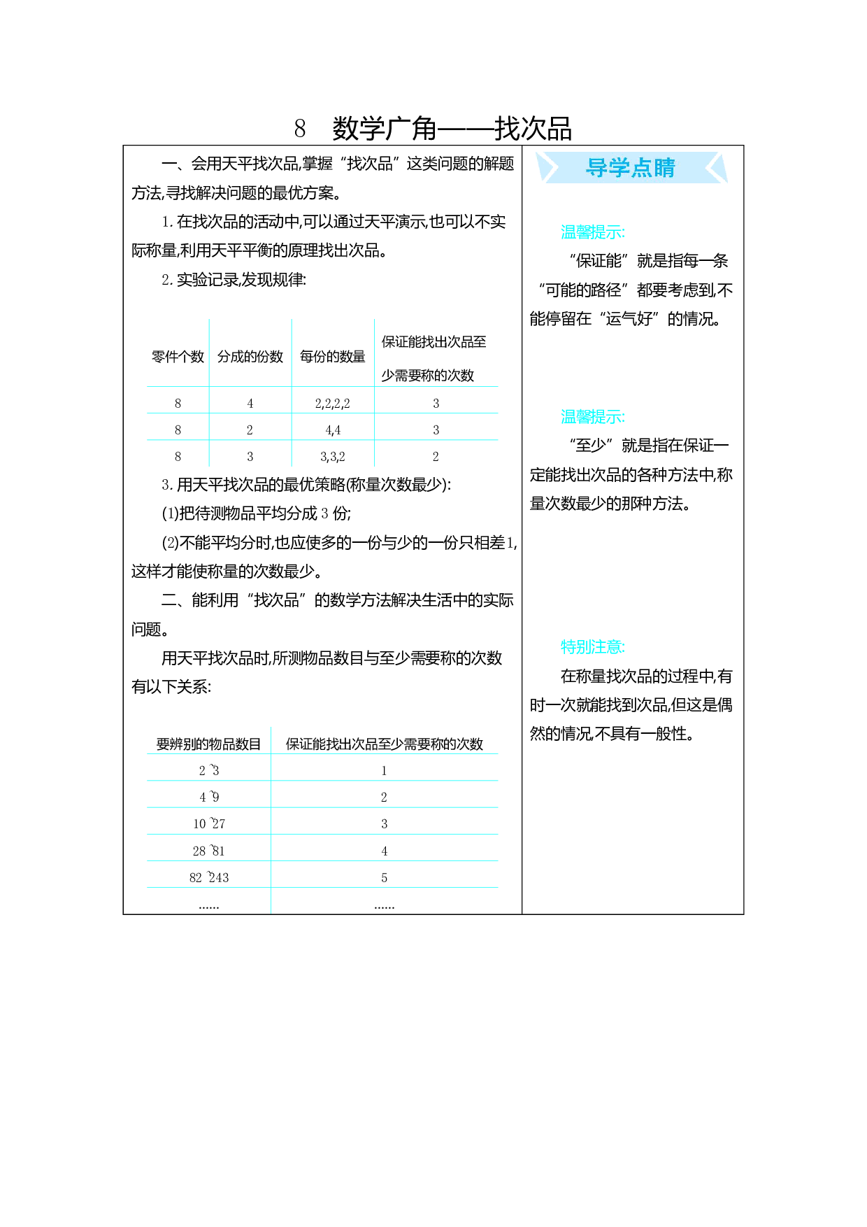 人教版小学数学五年级下册期末专项复习：8 数学广角--找次品